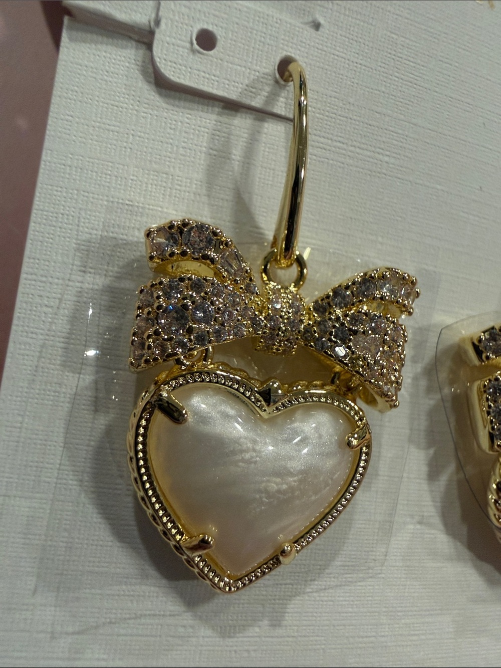 Kendra Scott | Gold Plated Heart, Pearl & Crystal Bow Drop Earrings - Picture 2 of 3